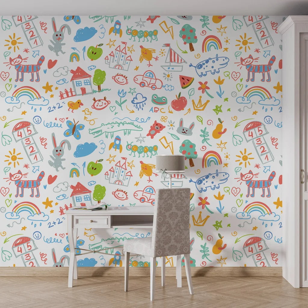 Removable wallpaper featuring a dark silhouette pattern of cats and blooming flowers. - Whimsy Scribbles