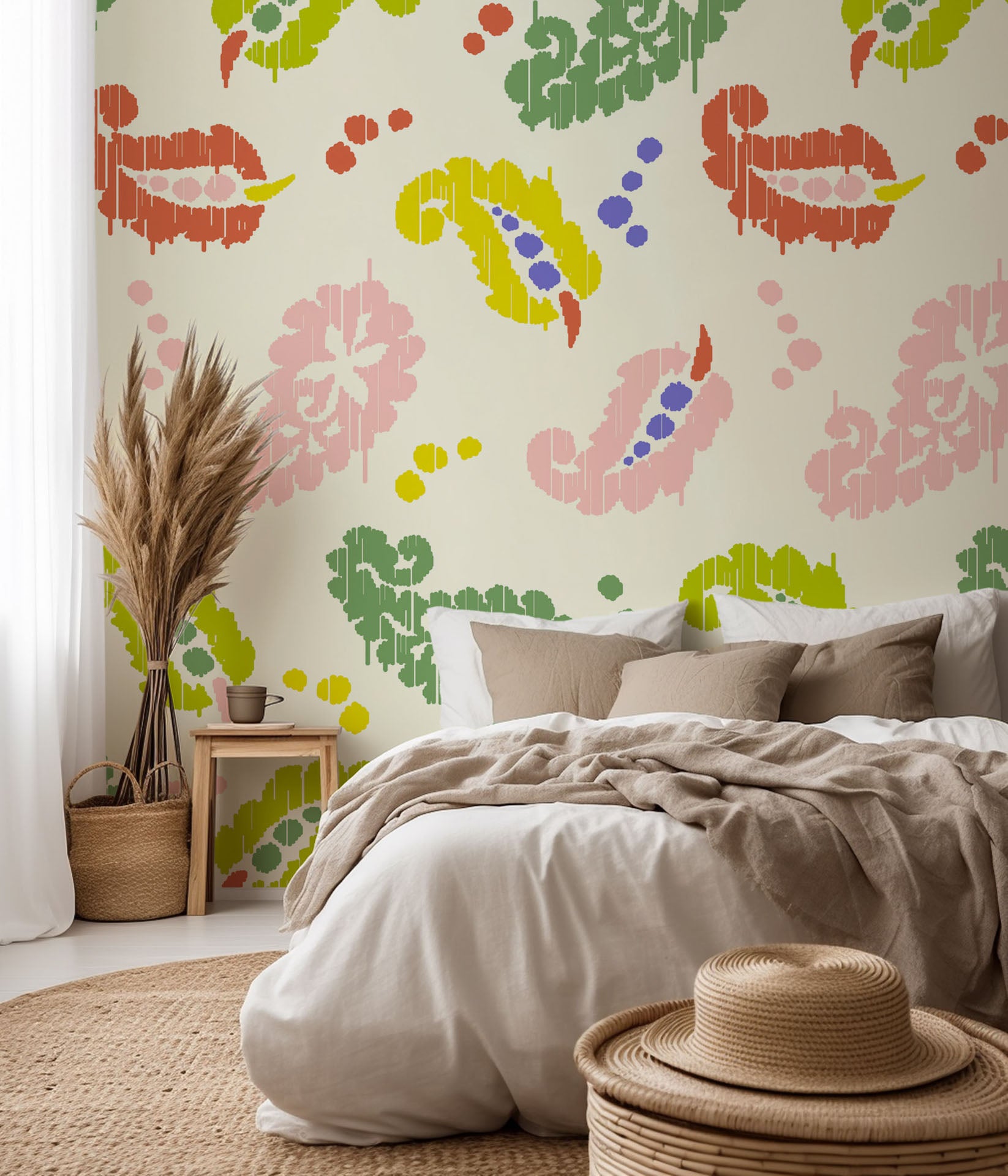 A wallpaper known as 'Whisper Blooms', which is lilac purple and adorned with a small, cream floral print