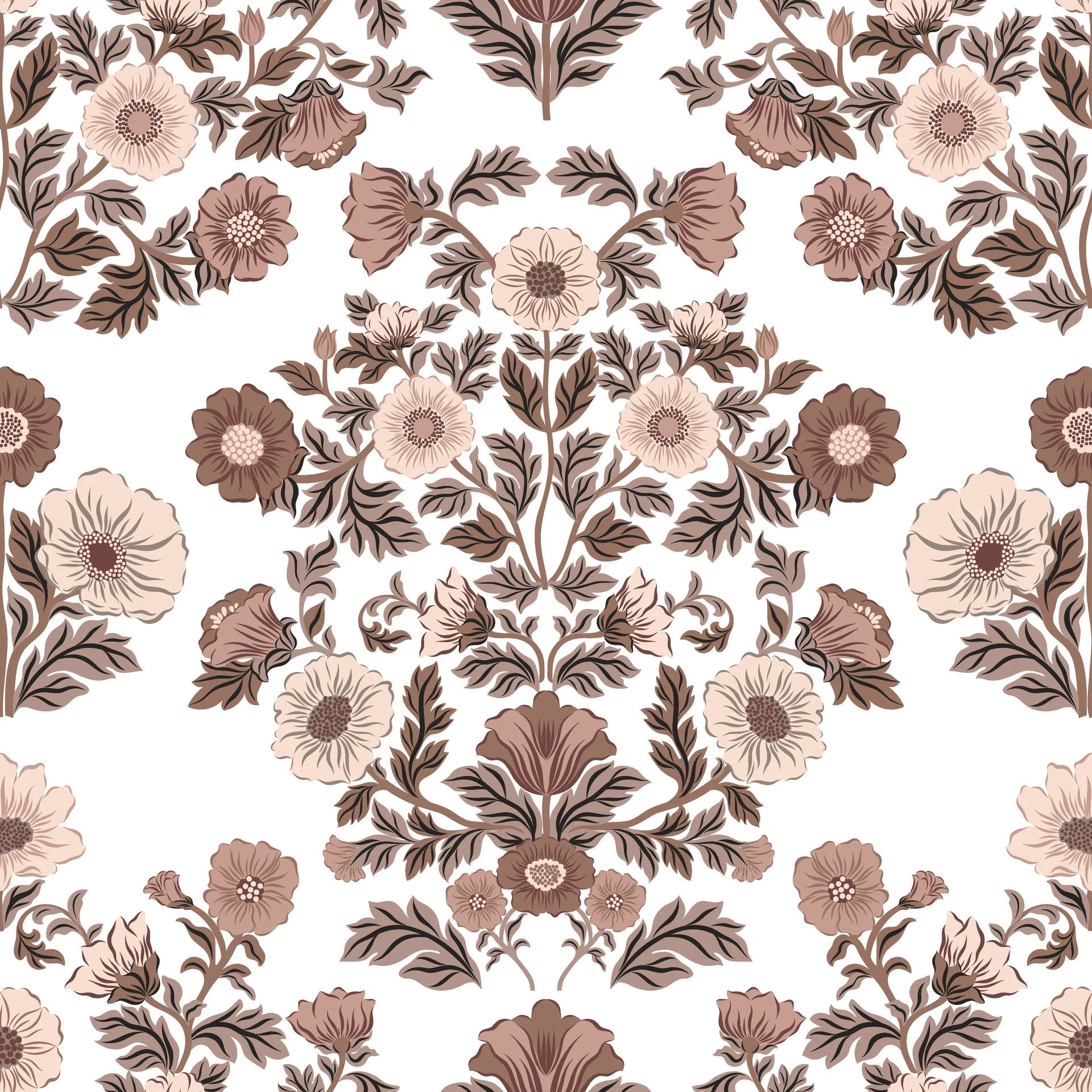 Smooth mauve vintage floral damask peel and stick wallpaper - Whispered Garden