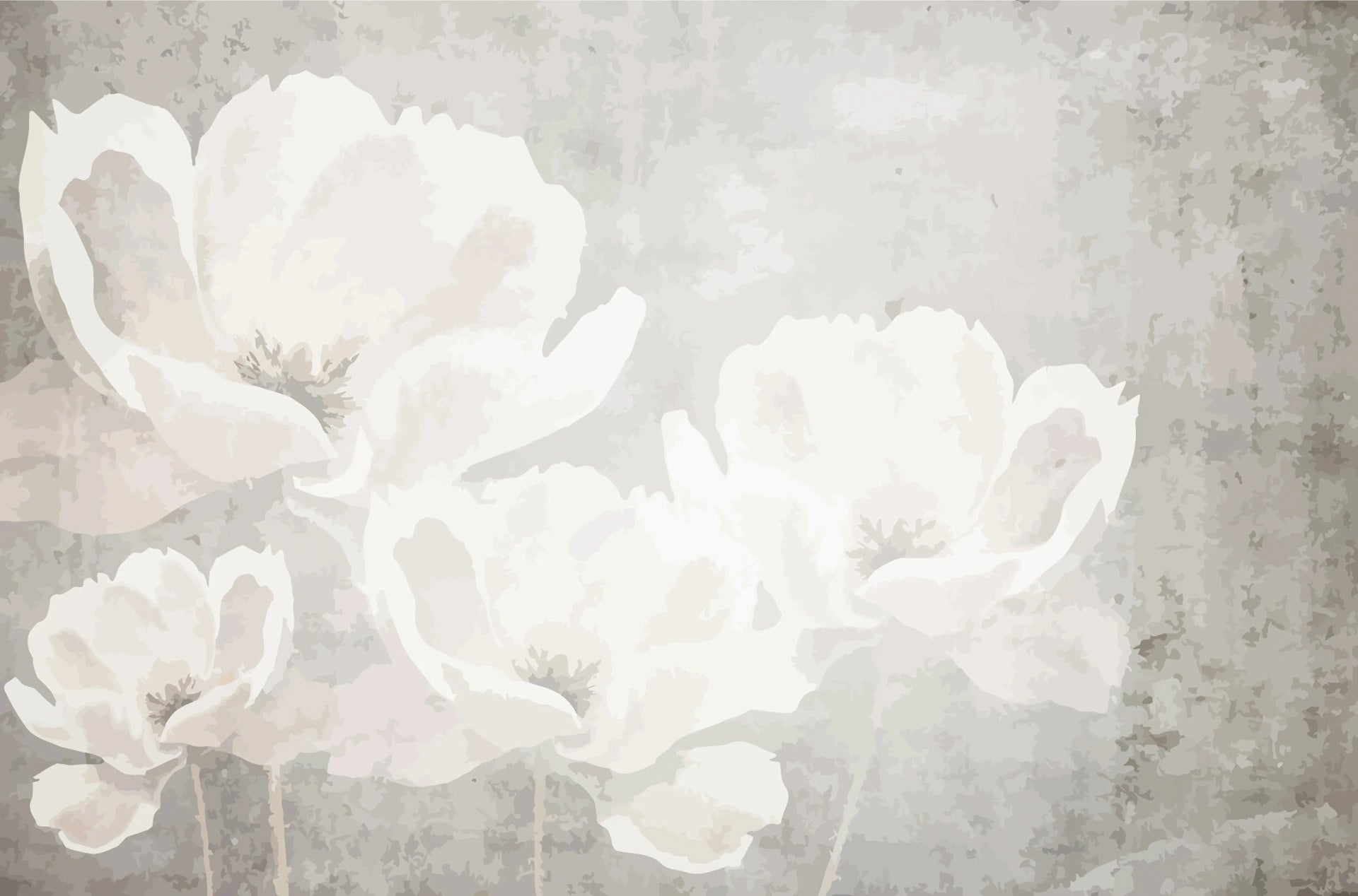 White Flowers wallpaper with soft ivory blooms on textured grey distressed background