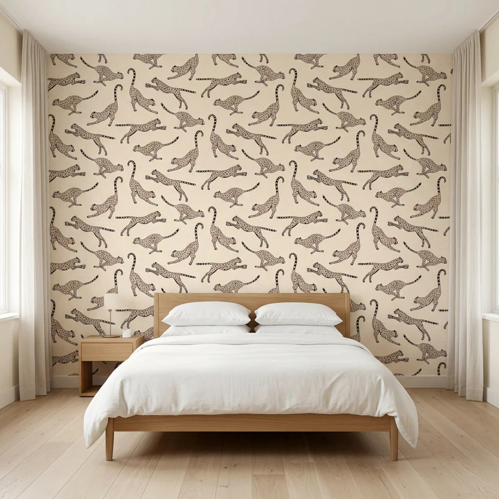 Wild Stride bold running cheetah adding character to a cozy bedroom