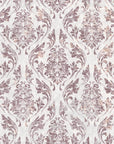 Elegant Wildwood Silk wallpaper featuring mauve damask scrollwork with distressed texture on cream background
