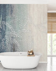 Navy to cream ombre Willow Branches wallpaper with textured botanical relief in spa bathroom