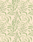 Canvas-like green leaf vine peel and stick wallpaper on cream - Willow Trace