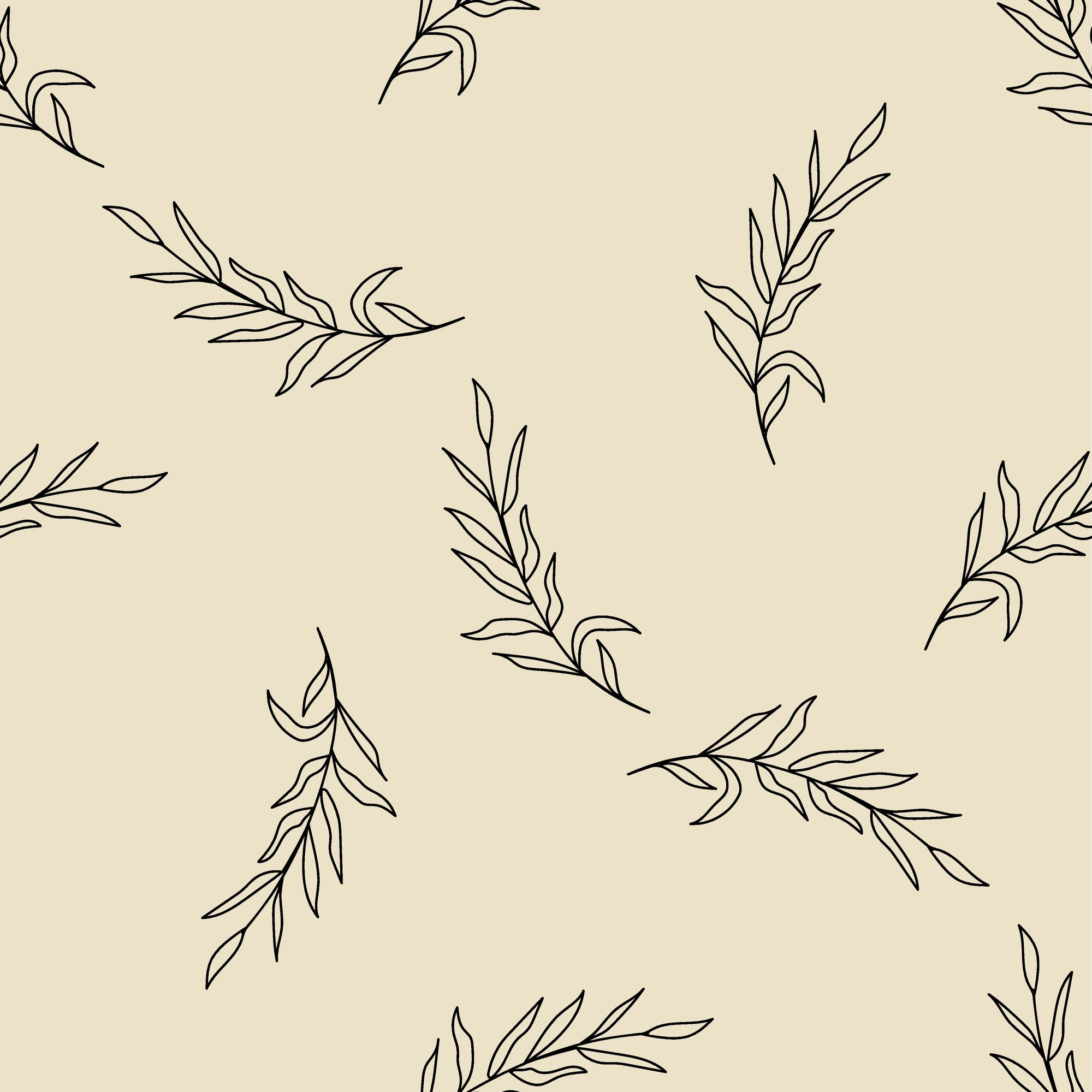 Smooth cream and black botanical sprig peel and stick wallpaper - Willow Whisper