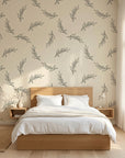 Willow Whisper minimalist black botanical wallpaper adding character to a cozy bedroom