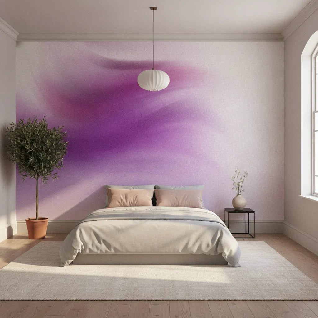 Windswept Bloom dreamy purple abstract in a warm and inviting living room