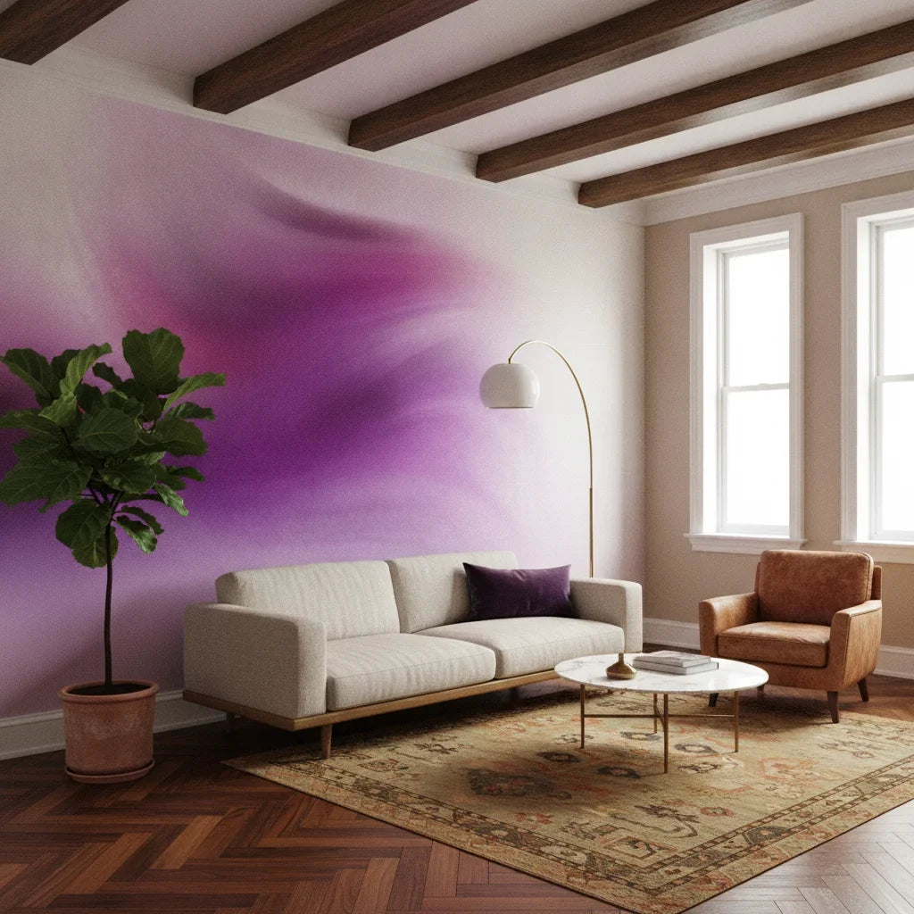 Windswept Bloom dreamy purple abstract adding character to a cozy bedroom