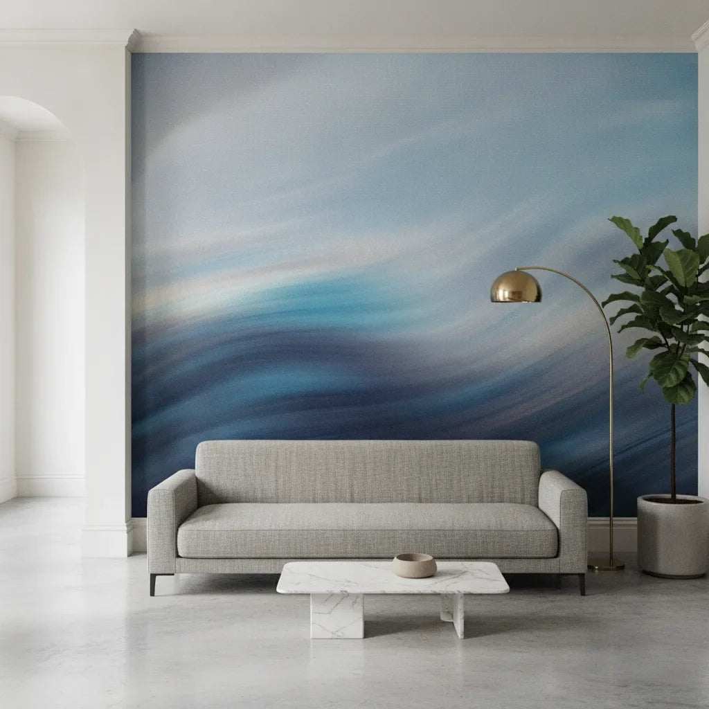 Windswept Current serene blue abstract adding character to a cozy bedroom