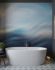 Windswept Current serene blue abstract as a feature wall in a bright home office