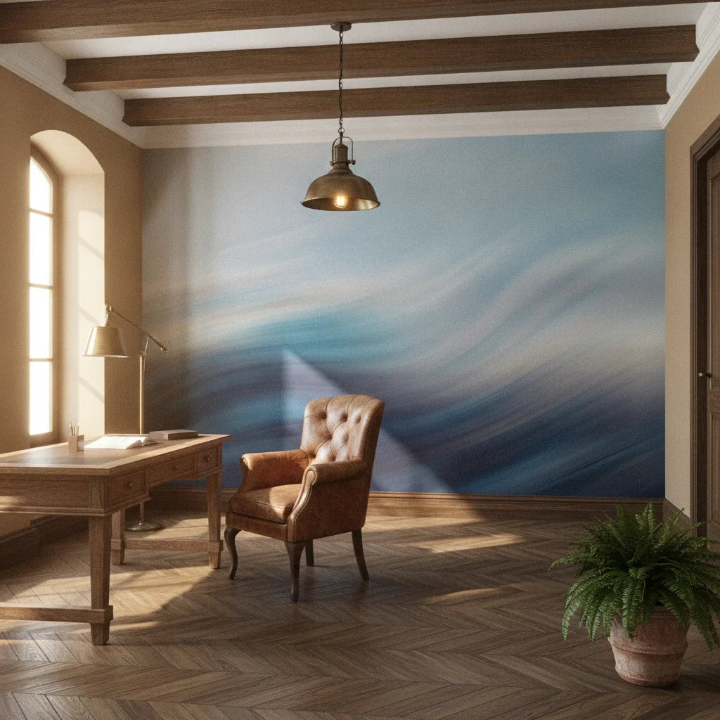 Windswept Current serene blue abstract creating ambiance in a serene bathroom