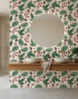 Textured cream winter botanical pine berry peel and stick wallpaper - Winter Forage as a feature wall in an office