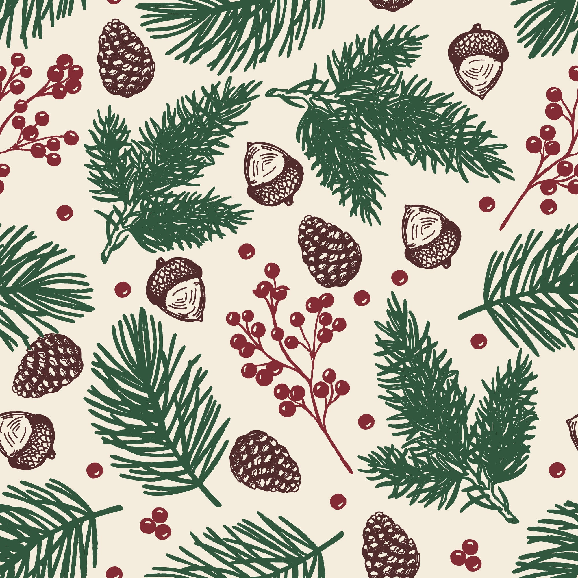 Textured cream winter botanical pine berry peel and stick wallpaper - Winter Forage creating ambiance in a bathroom