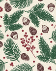 Textured cream winter botanical pine berry peel and stick wallpaper - Winter Forage creating ambiance in a bathroom