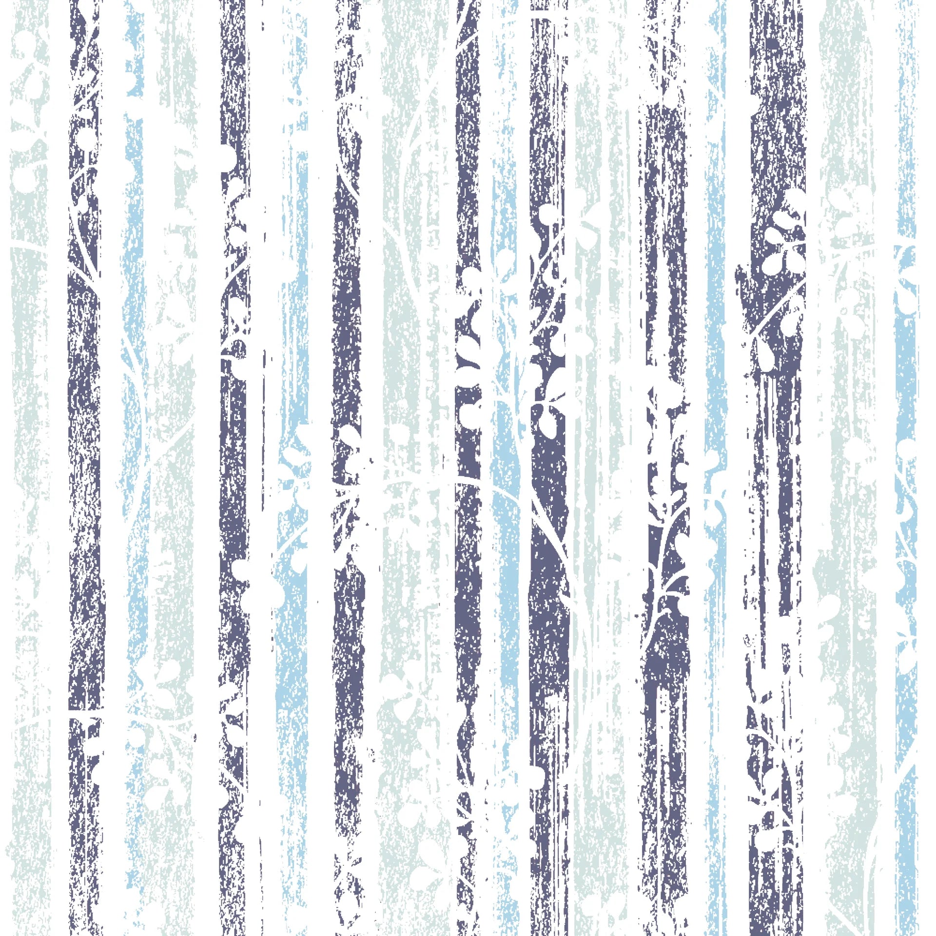 Textured blue and white botanical trees peel and stick wallpaper - Winter Grove