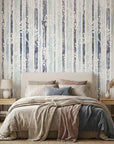 Winter Grove cool tone botanical peel and stick wallpaper adding character to a cozy bedroom