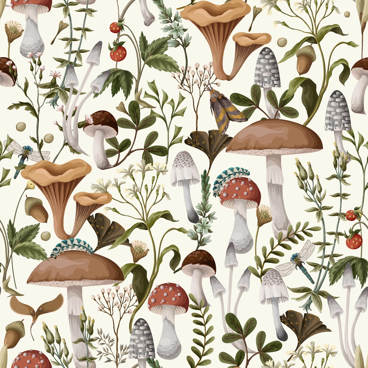 Woodland Forager wallpaper vintage woodland botanical pattern custom wallcovering