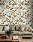 Accent wall detail: this Woodland Forager wallpaper shows a pattern of classic, forest-inspired leaves