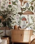 Bespoke mural featuring an unbroken forest floor botanical print, titled Woodland Forager, for application in any interior space