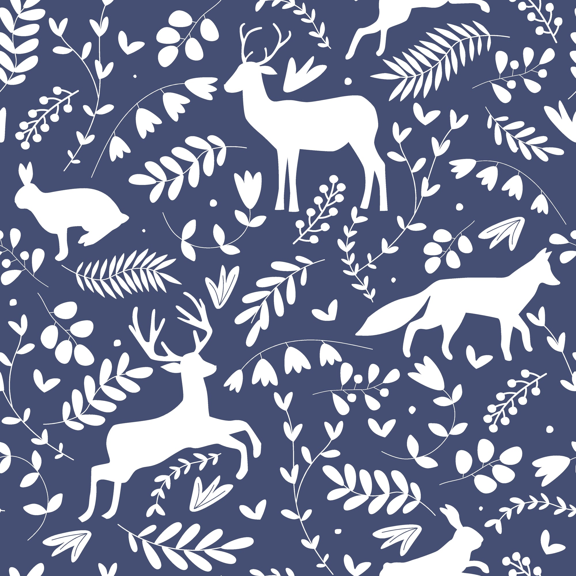 Smooth navy woodland animal peel and stick wallpaper - Woodland Hush