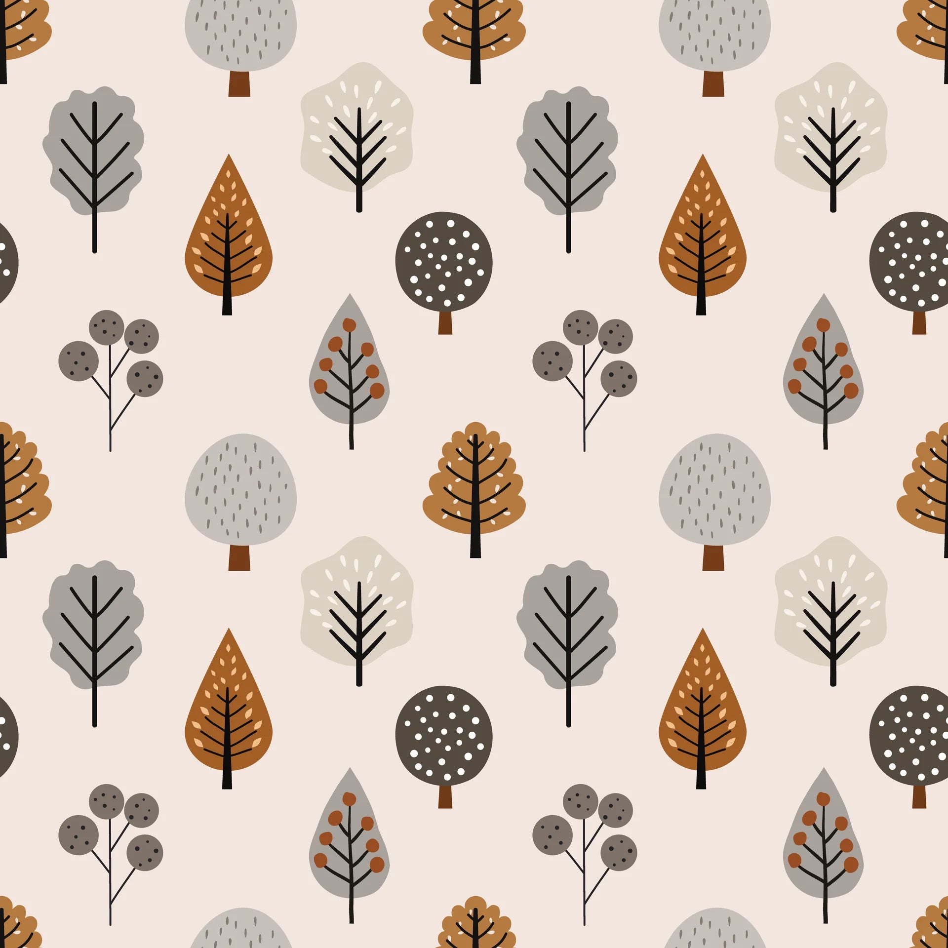 Matte autumn forest tree peel and stick wallpaper on blush - Woodland Lore