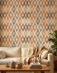 Textured distressed kilim diamond terracotta peel and stick wallpaper - Worn Atlas