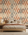 Textured distressed kilim diamond terracotta peel and stick wallpaper - Worn Atlas in a warm living room