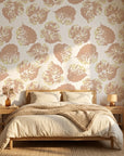 Worn Linen neutral botanical peel and stick wallpaper adding character to a cozy bedroom