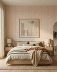 Woven Blush blush herringbone line wallpaper adding character to a cozy bedroom