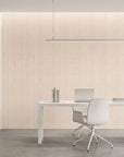 Woven Blush blush herringbone line wallpaper as a feature wall in a bright home office