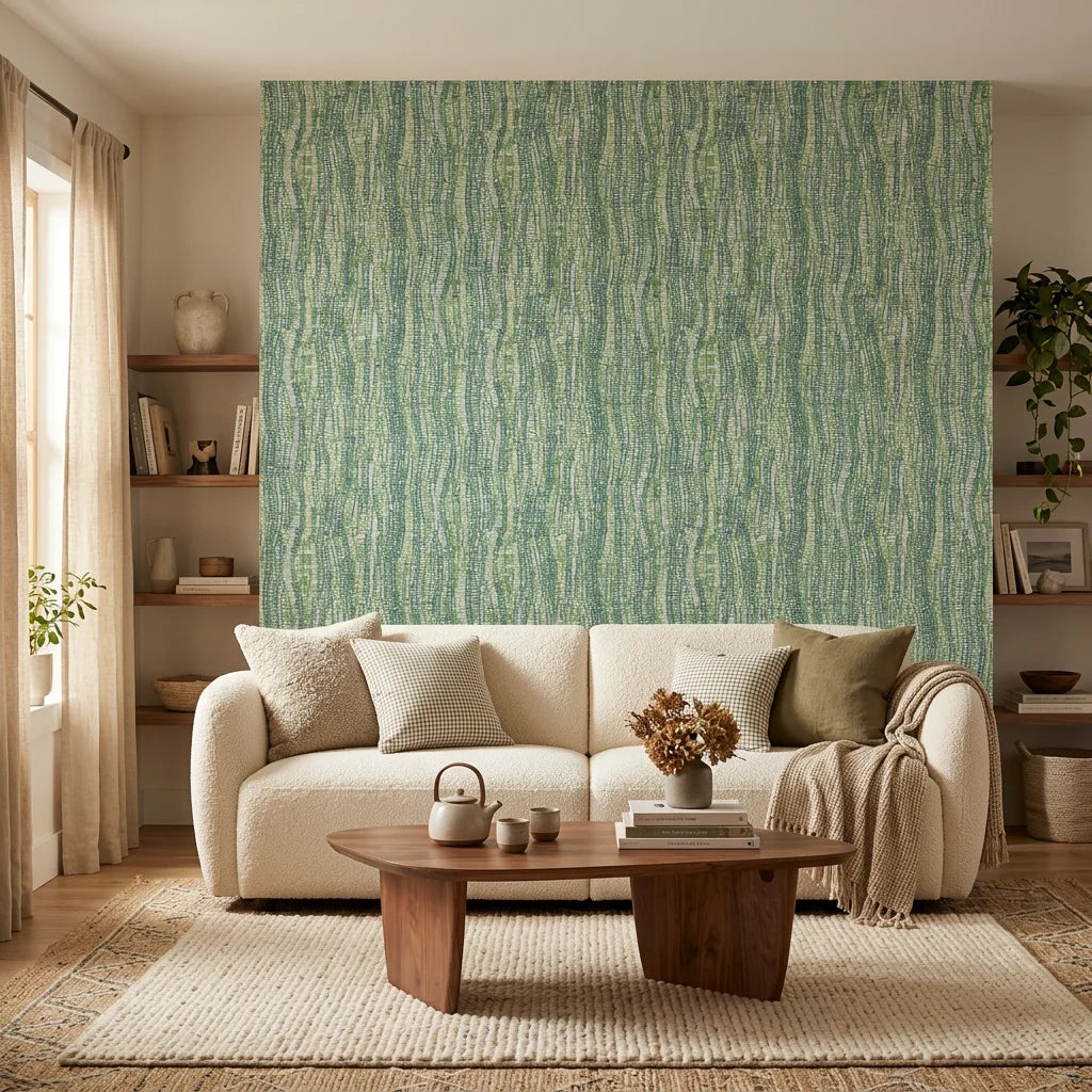 Textured dense olive green woven grass peel and stick wallpaper - Woven Thicket