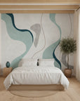 Woven Horizon modern teal abstract adding character to a cozy bedroom