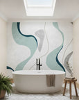 Woven Horizon modern teal abstract creating ambiance in a serene bathroom
