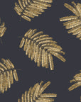 Acacia Scatter Black Gold dainty leaf wallpaper in black and gold
