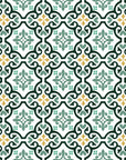 Andalusian Court Emerald encaustic tile wallpaper in emerald and gold