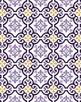 Andalusian Court Plum encaustic tile wallpaper in plum and gold