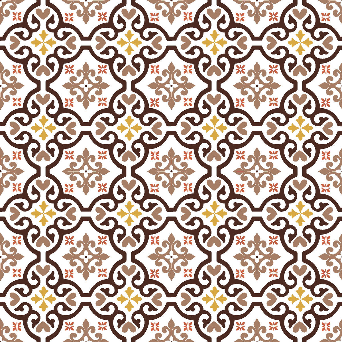 Andalusian Court Terracotta encaustic tile wallpaper in terracotta and gold