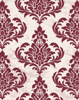 Antique Fern Mist Garnet distressed damask wallpaper in garnet and blush
