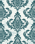 Antique Fern Mist Teal distressed damask wallpaper in teal and pearl