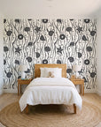 Apricot Tides Charcoal coastal seashell wallpaper in a bright, cheerful child's bedroom
