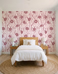 Apricot Tides Rosewood coastal seashell wallpaper in a bright, cheerful child's bedroom