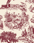 Arcadian Reverie Claret pastoral toile wallpaper in claret and cream