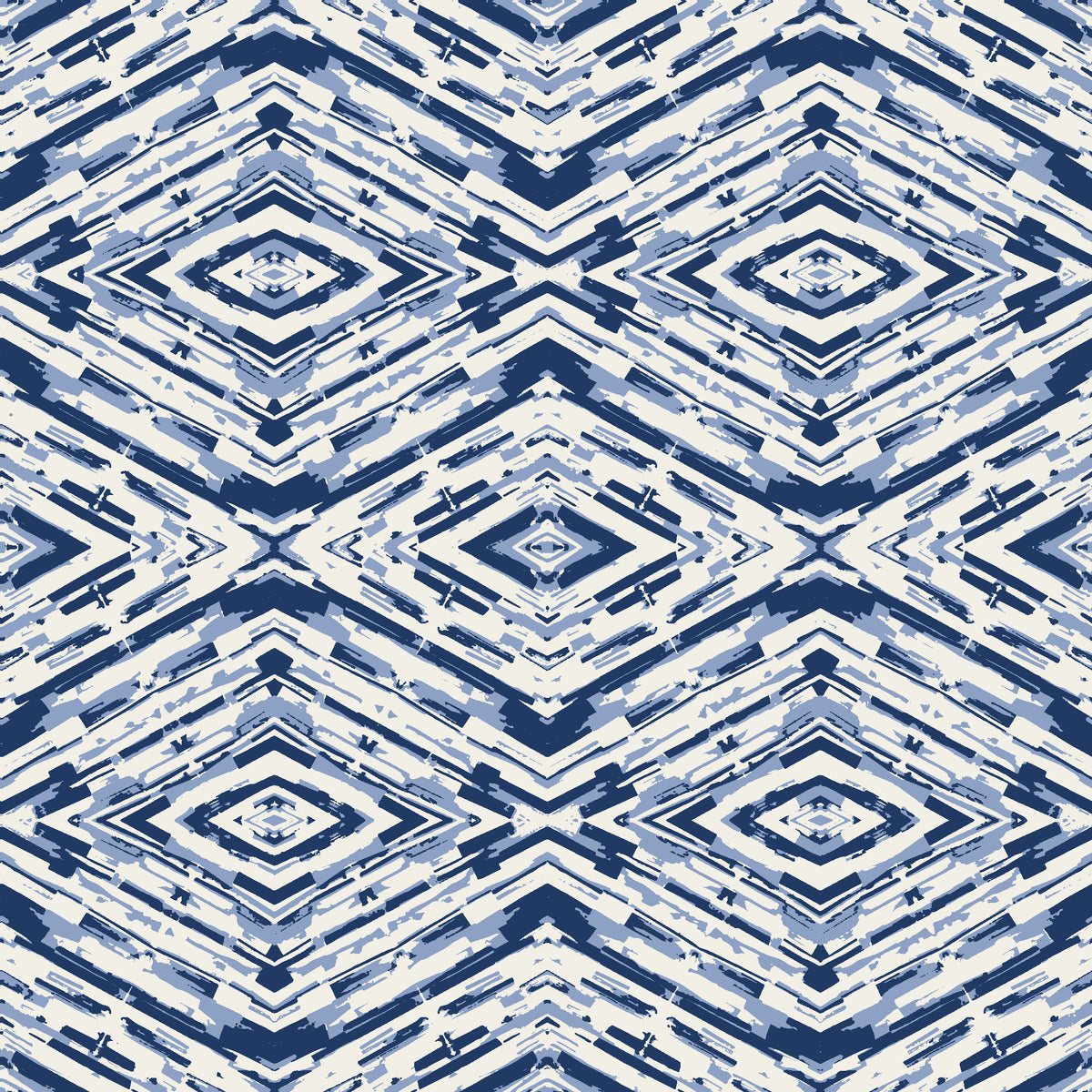 Arrows At Dawn Indigo geometric diamond wallpaper in indigo and linen