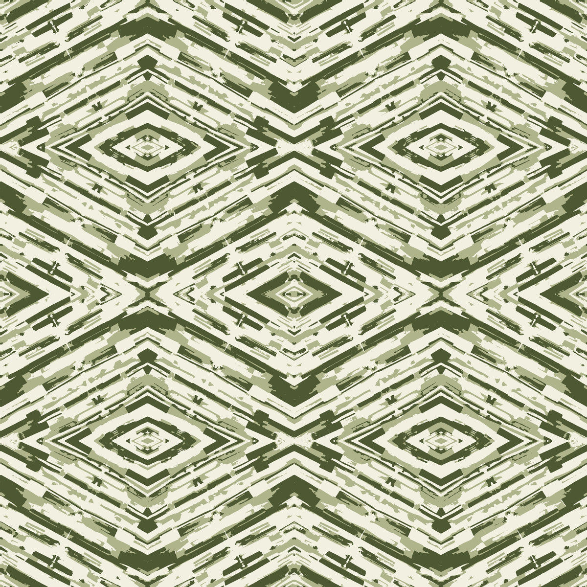 Arrows At Dawn Moss geometric diamond wallpaper in moss and cream
