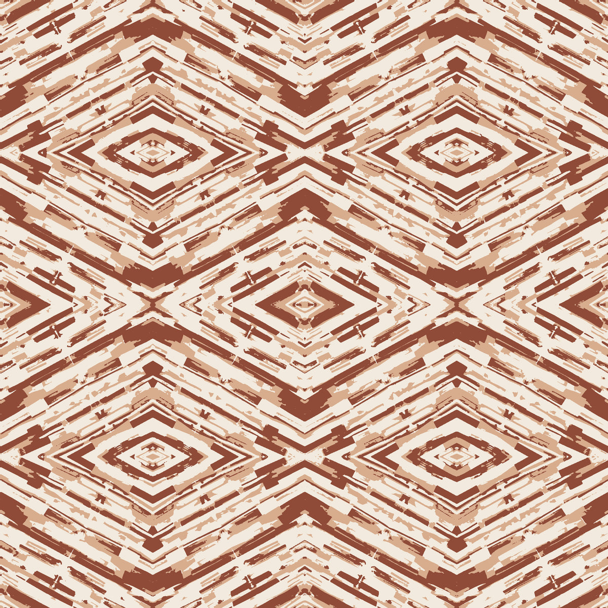 Arrows At Dawn Terracotta geometric diamond wallpaper in terracotta and cream