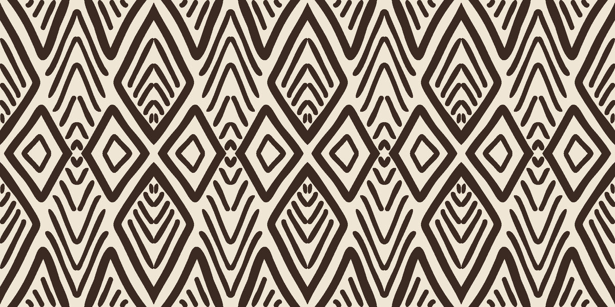 Aztec Quilt Espresso geometric tribal wallpaper in espresso and linen