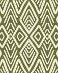 Aztec Quilt Olive geometric tribal wallpaper in olive and cream