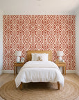 Aztec Quilt Terracotta geometric tribal wallpaper in a bright, cheerful child's bedroom