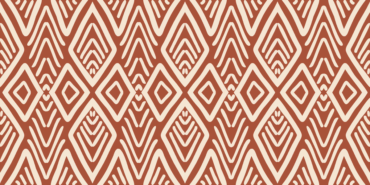 Aztec Quilt Terracotta geometric tribal wallpaper in terracotta and cream