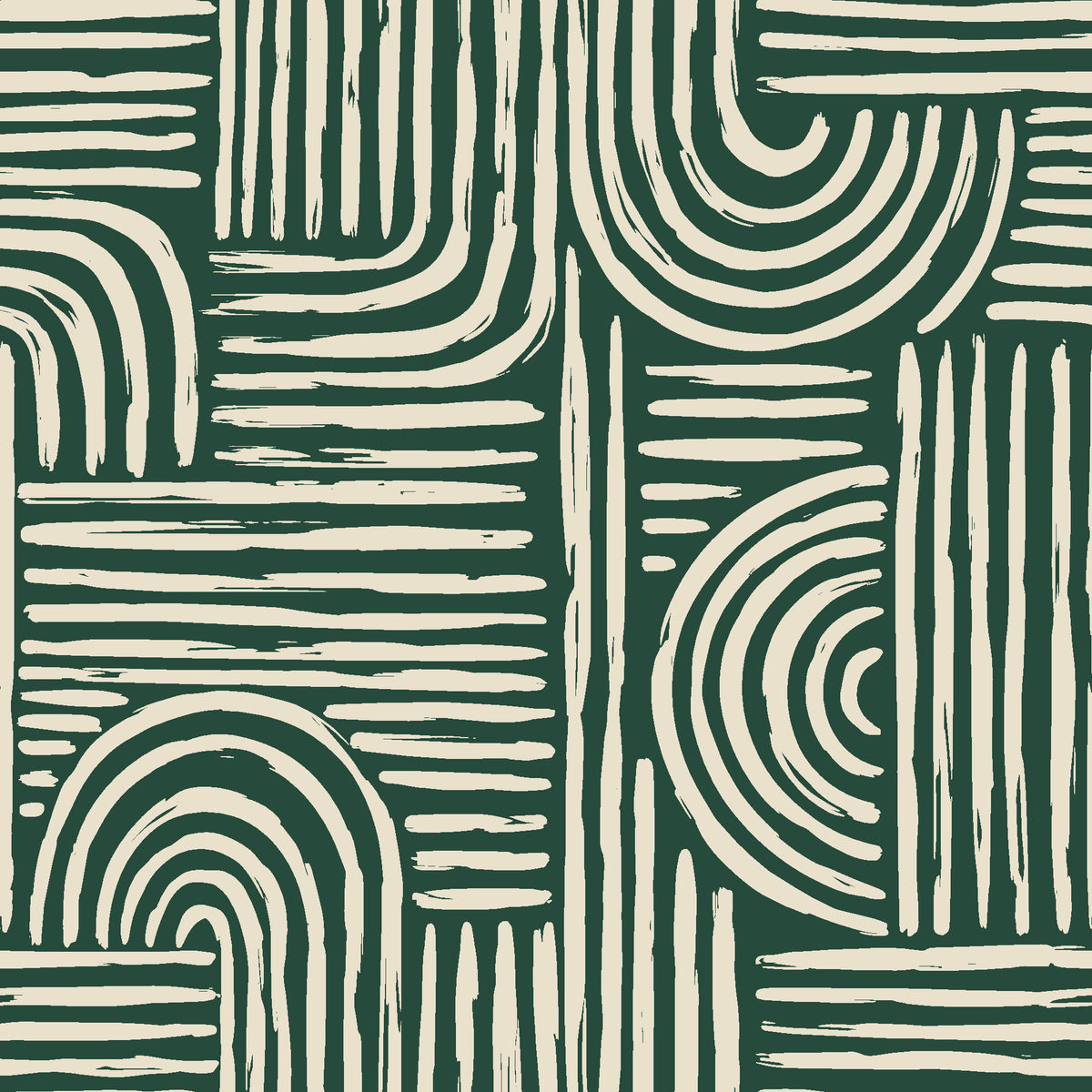 Bantu Lines Emerald brush geometric wallpaper in emerald and ivory